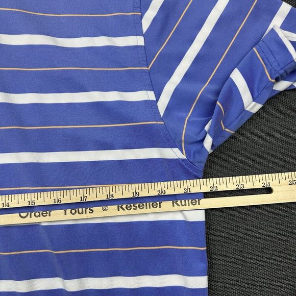 Footjoy FJ Golf Polo Shirt Mens Medium Blue Stripped Stretch Performance - Picture 5 of 6